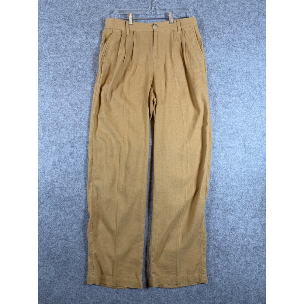 Candace Cameron Bure Pleated Pants Womens 6 Tan Good Linen Blend A600864